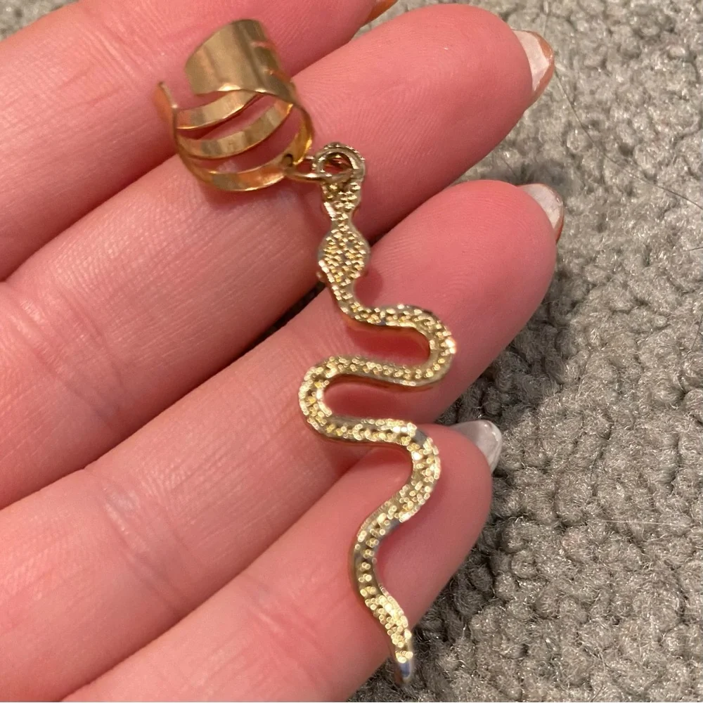 Gold Snake Earring with Crystals - Picture 2 of 2